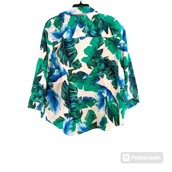 Women's Button Down Blouse/Top. Blue, Green and White. Size 18p. Alia Petite. - Picture 2 of 8